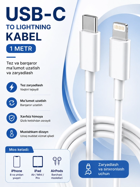 Type C - Lightning iPhone zaryadlovchi kabeli - 