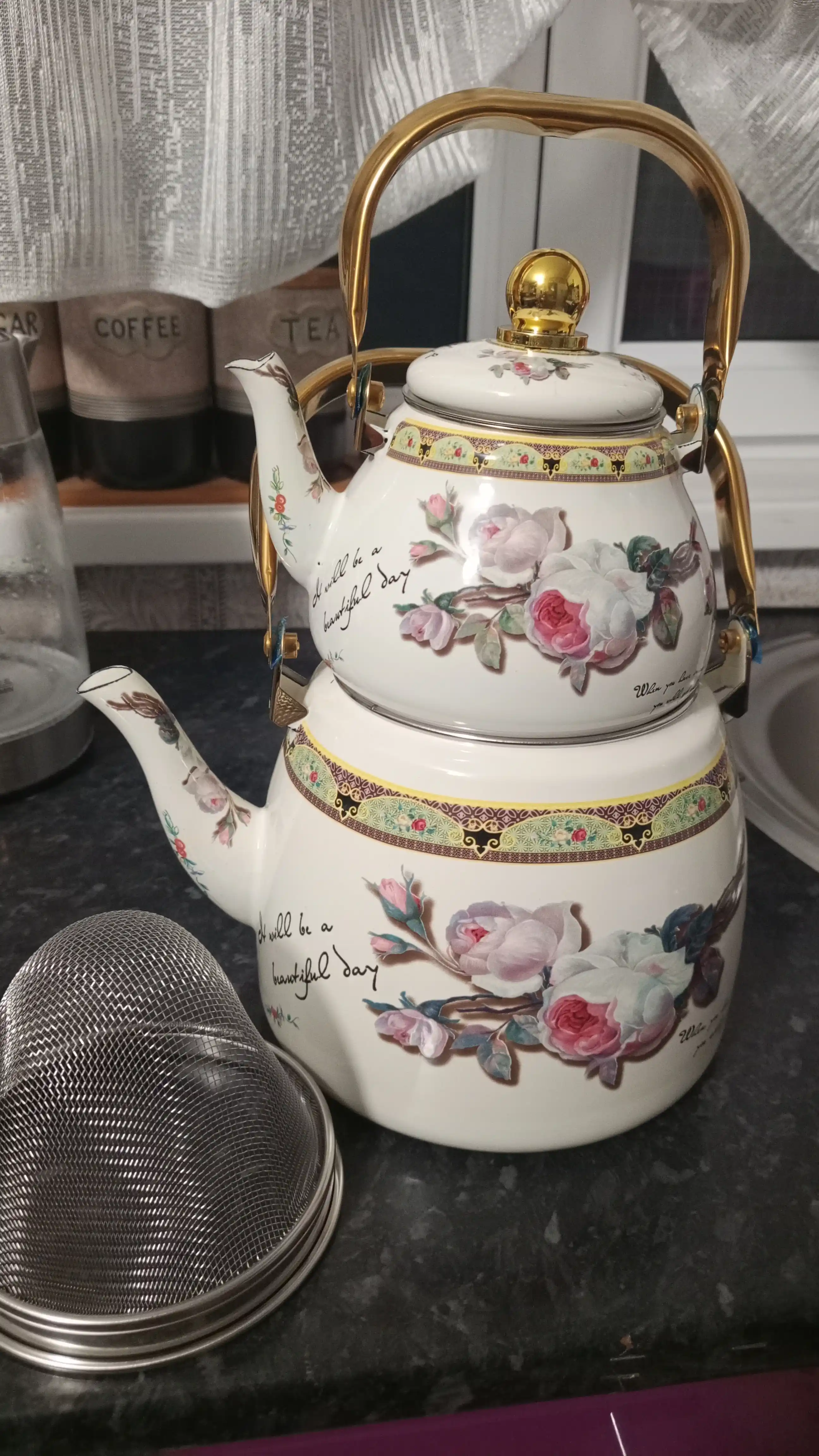 Ikki qismli choy damlanadigan choynaklar to'plami, 3,3 litr, 1 litr
