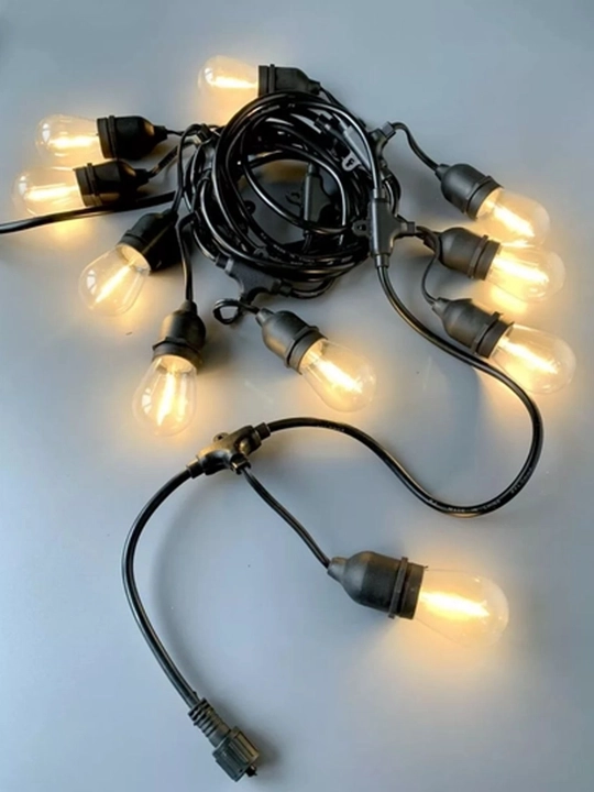 Retro uslubdagi tashqi LED elektr girlyanda, 10 dona lampa, 5 metr, 220V, suvga chidamli