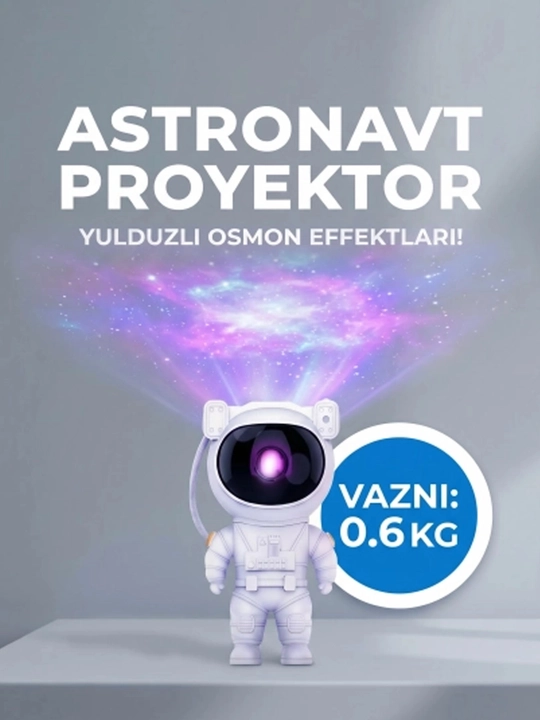 Bolalar uchun "Kosmonavt" yulduzli osmon projektor-tungi chirog‘i pult bilan, yoritgich - 