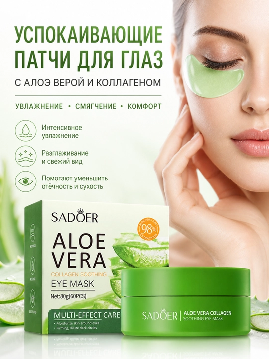 Ko‘zlar uchun tinchlantiruvchi niqob, aloe vera va kollagen bilan, 80 g - 