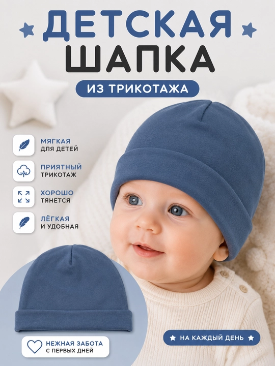 Шапка детская, двусторонняя, на девочку и мальчика, трикотажная - 