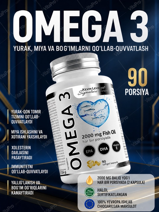 Baliq yo'gi Omega 3 2000 mg Kevin Levrone, 90 kapsula - 