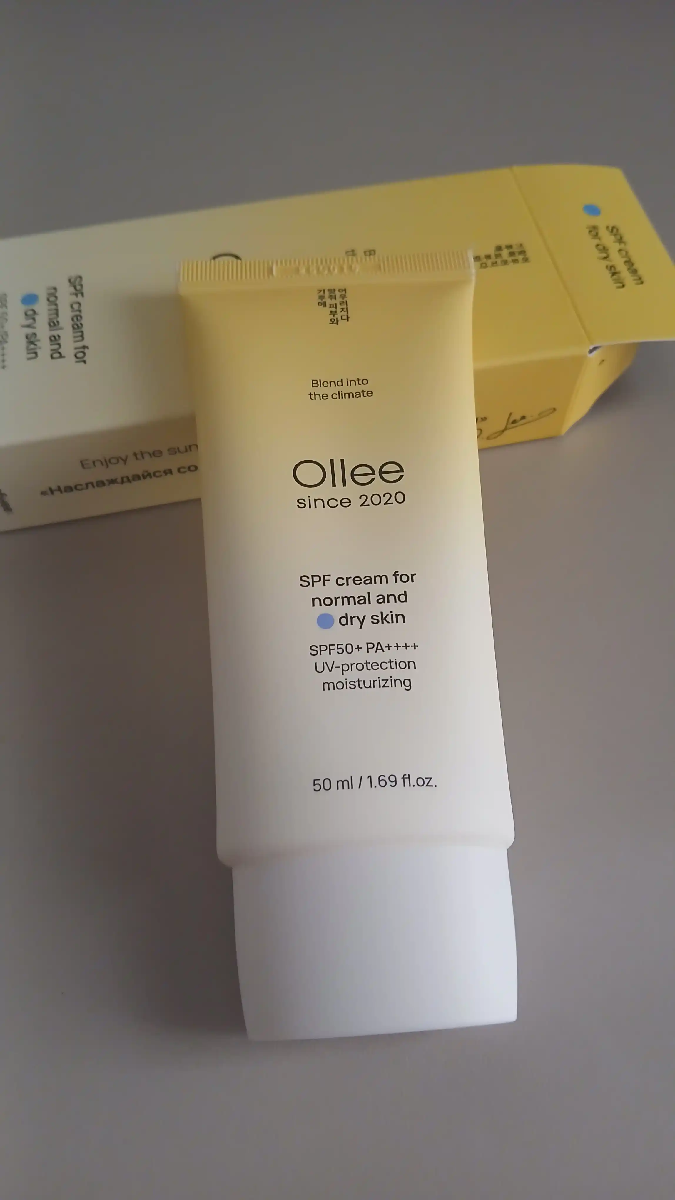 Quyoshdan himoyalovchi krem OLLEE yuz uchun SPF50+, 50 ml, quruq va normal teri uchun