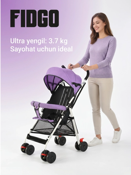 Bolalar sayr aravachasi FIDGO, buklanadigan, kapyushon va oyoq tayanchi bilan - 