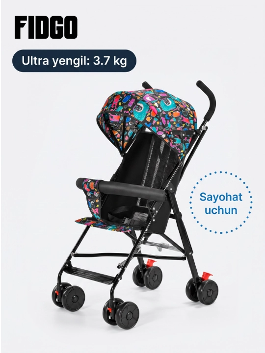 Bolalar sayr aravachasi FIDGO, buklanadigan, kapyushon va oyoq tayanchi bilan - 