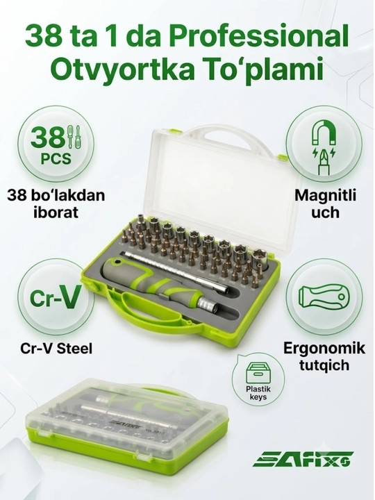 Набор отверток SAiTXG 38 в 1 с битами и головками в кейсе - 