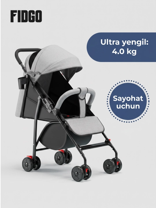 Bolalar uchun FIDGO sayr aravachasi, kapyushon, bamper va oyoq tayanchi bilan - 