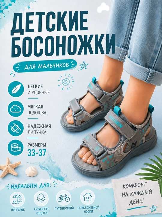 Детские сандалии MEGEN, босоножки для мальчиков 33-37 размер - 