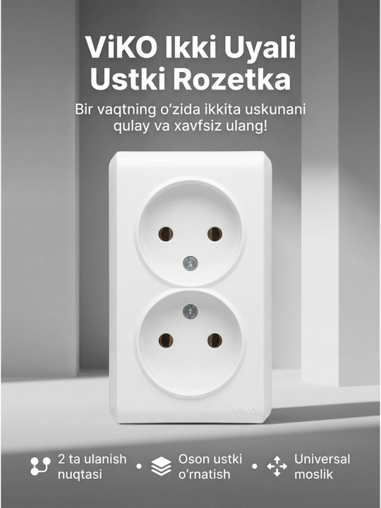 ViKO qo‘shimcha rozetkalari to‘plami 2 dona, oq rangda - 
