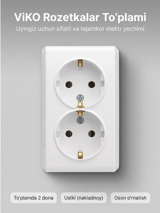 ViKO qo‘shimcha rozetkalari to‘plami 2 dona, oq rangda