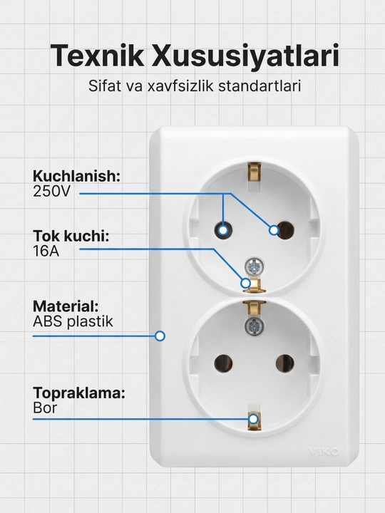 ViKO qo‘shimcha rozetkalari to‘plami 2 dona, oq rangda