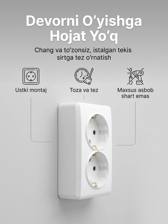 ViKO qo‘shimcha rozetkalari to‘plami 2 dona, oq rangda