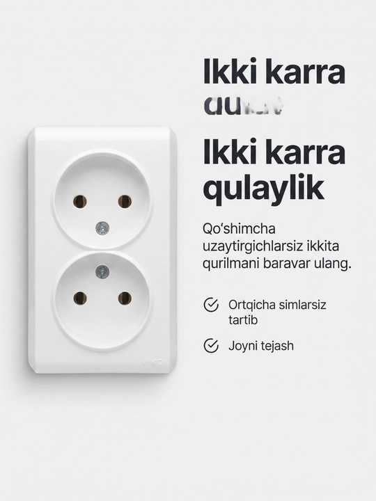 ViKO qo‘shimcha rozetkalari to‘plami 2 dona, oq rangda