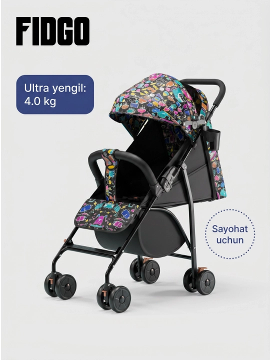 Bolalar uchun FIDGO sayr aravachasi, kapyushon, bamper va oyoq tayanchi bilan - 