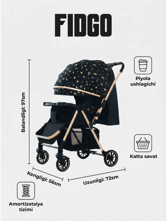 Коляска прогулочная FIDGO для детей, складная, с капюшоном и корзиной