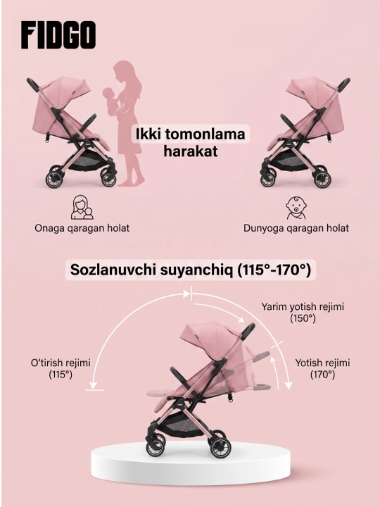 Коляска прогулочная FIDGO для детей, складная, с капюшоном и корзиной