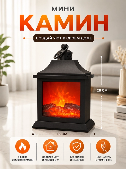 Dekorativ kamin qulay muhit yaratadi, real olov effektiga ega, USB orqali quvvatlanadi - 