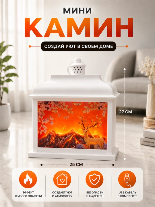 Dekorativ kamin qulay muhit yaratadi, real olov effektiga ega, USB orqali quvvatlanadi - 