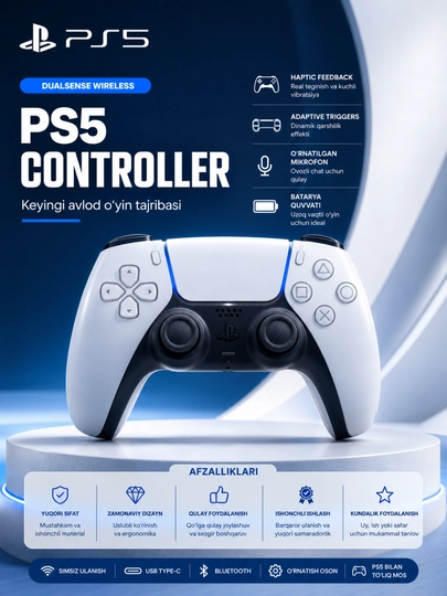 PS5 DualSense Simsiz Controller – Bluetooth, Vibratsiya va Premium O‘yin Joystigi - 