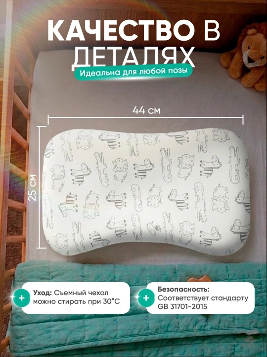 Yangi tug‘ilgan chaqaloqlar uchun Memory Cloud (25×45×3 sm), bolalar ortopedik yostig‘i