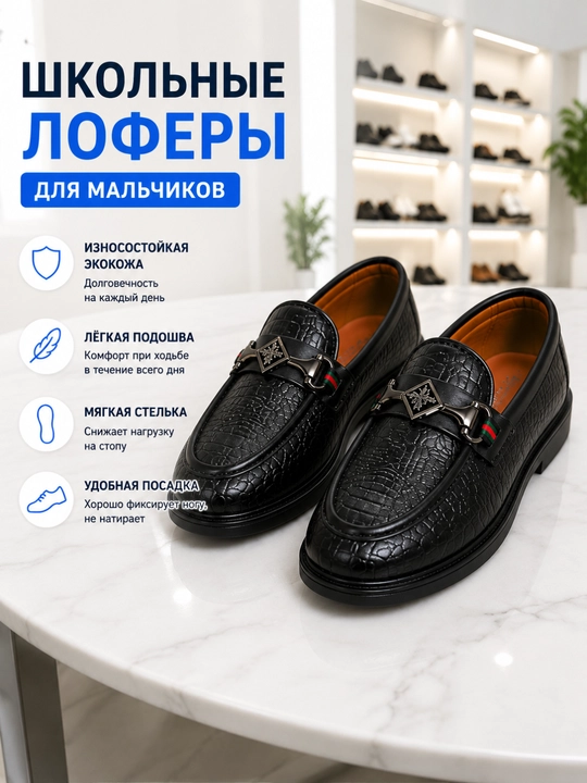 Детские школьные туфли, черные классические лоферы, школьная обувь, размер 28–39 - 