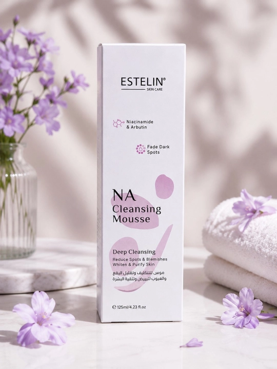 ESTELIN NA Cleansing Mousse — niatsinamid va arbutin qo‘shilgan yuz uchun tozalovchi muss, 125 ml - 
