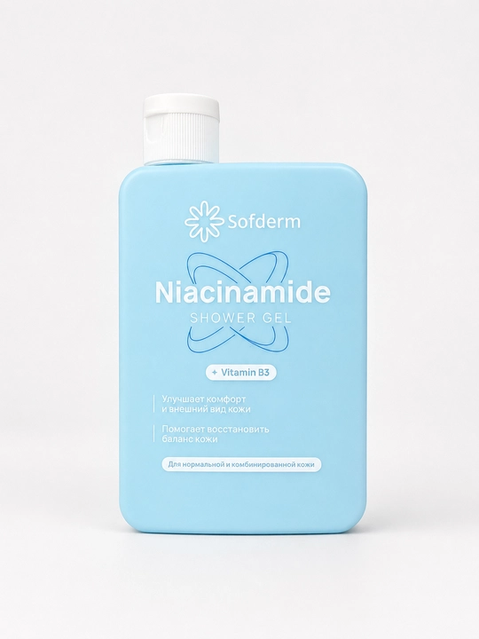 Namlantiruvchi dush uchun gel Sofderm Niacinamide B3 vitamini bilan, normal teri