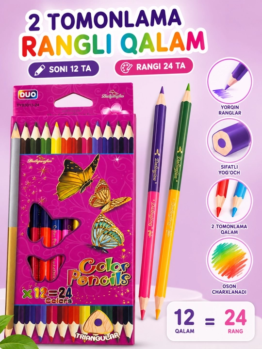 Rangli qalam 12 talik,rangi 24 ta - 
