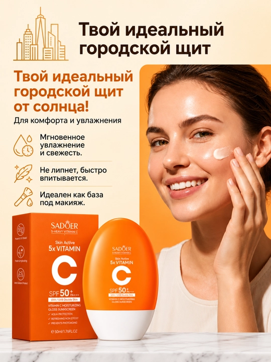 Солнцезащитный крем SPF 50+, увлажняющий, для лица и тела, защита UVA/UVB SADOER