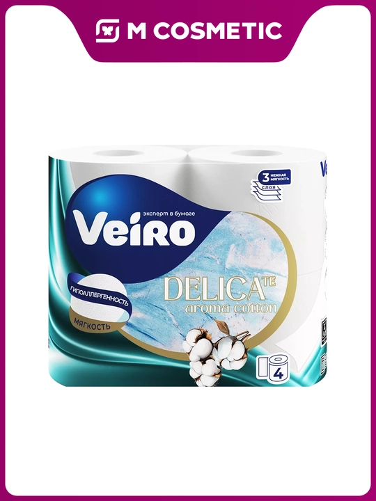 Veiro Delicate Aroma Белая Туалетная бумага, 3 слоя, 4 рулона - 
