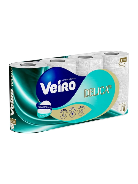 Veiro Delicate Белая Туалетная бумага, 3 слоя, 8 рулонов