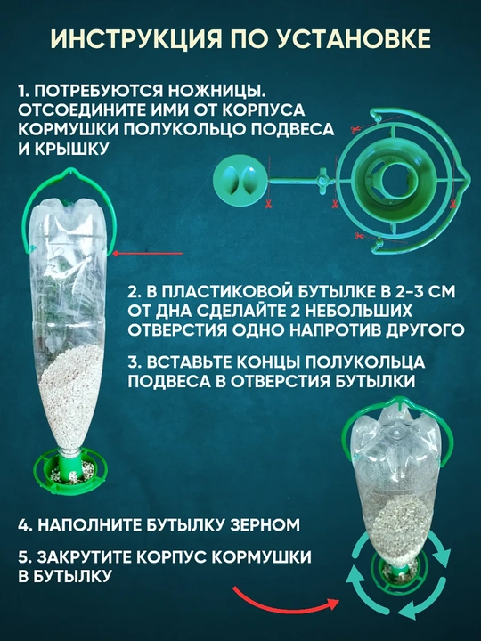 Кормушка для птиц под пластиковые бутылки, набор из 2 шт, бутылка не входит в комплект
