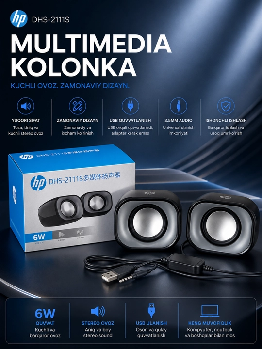 HP DHS-2111 multimedia kolonka – kuchli va tiniq stereo tovush - 