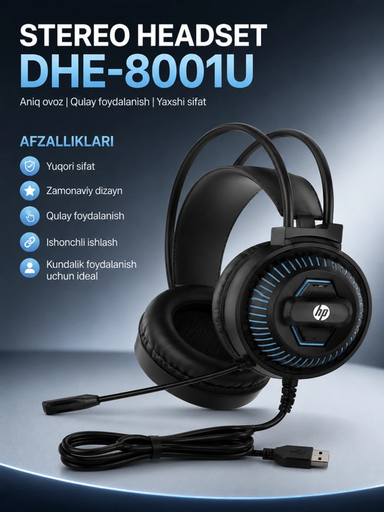 Hp stereo headset dhe-8001u usb гарнитура с микрофоном для пк и ноутбука черная usb - 