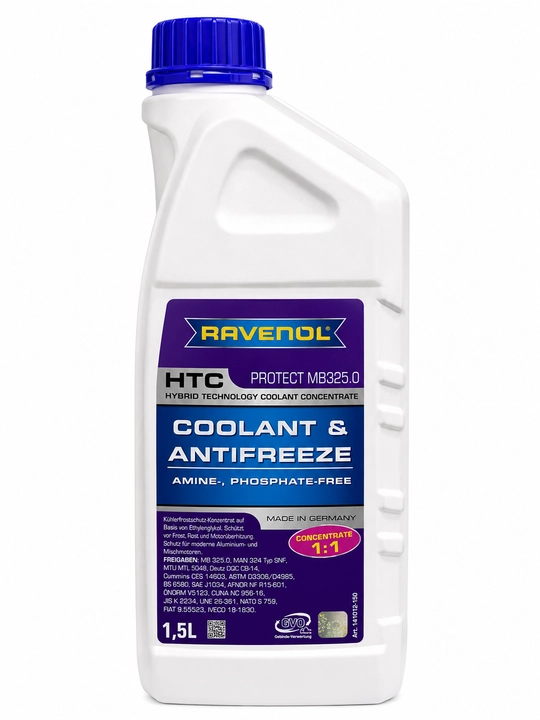 Antifriz RAVENOL HTC Protect MB 325.0 kontsentrat 1,5 litr, ko'k sovutish suyuqligi