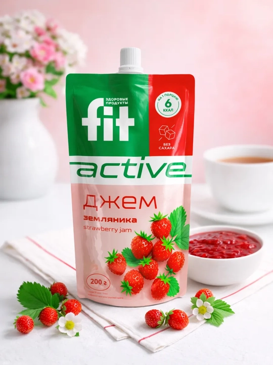 Джем без сахара FitParad, низколорийнная сладость со вкусом земляники, Дой-пак, 200 г