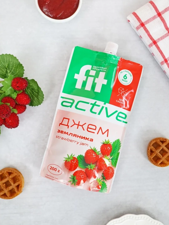Джем без сахара FitParad, низколорийнная сладость со вкусом земляники, Дой-пак, 200 г