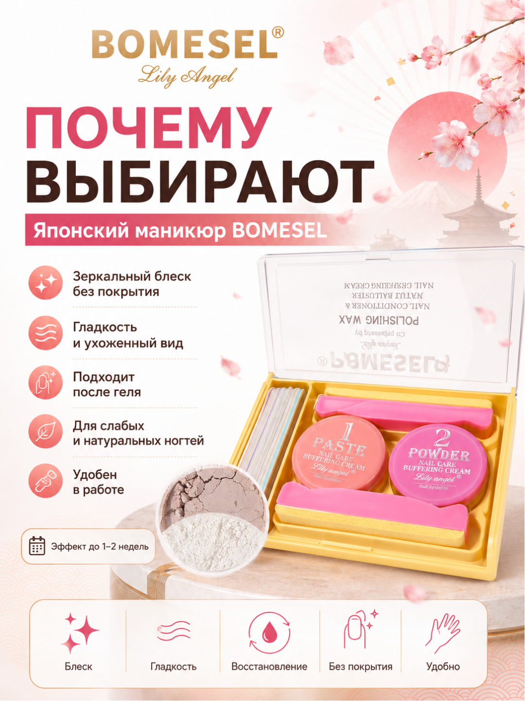 BOMESEL Lily Angel yapon manikyuri polishing wax tirnoq parvarishi uchun