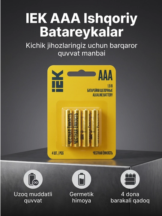IEK ishqoriy (Alkaline) batareykalar AAA (qadoqda 4 dona) - 
