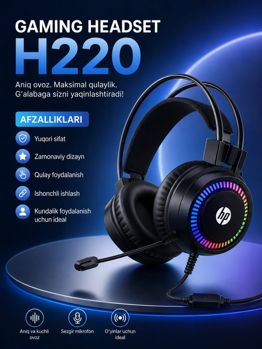 Hp h220 rgb gaming headset проводная игровая гарнитура с микрофоном для пк - 