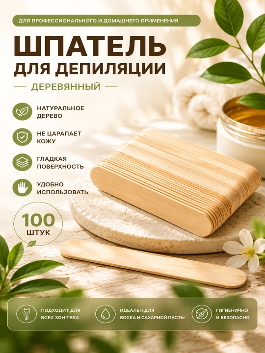 Деревянные шпатели для депиляции, одноразовые, 100 шт - 