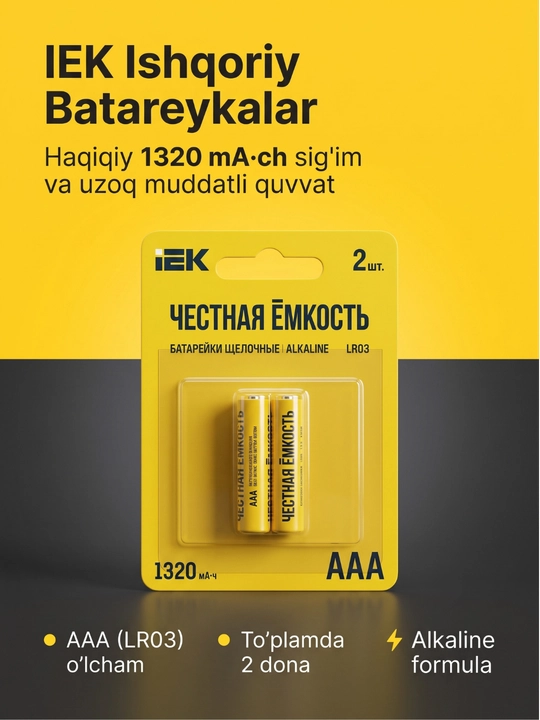 IEK ishqoriy (Alkaline) batareykalar AAA qadoqda 2 dona - 