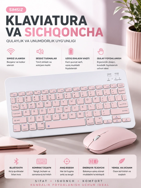 Simsiz Klaviatura va Sichqoncha To‘plami, 2.4GHz USB Wireless Keyboard & Mouse Combo - 