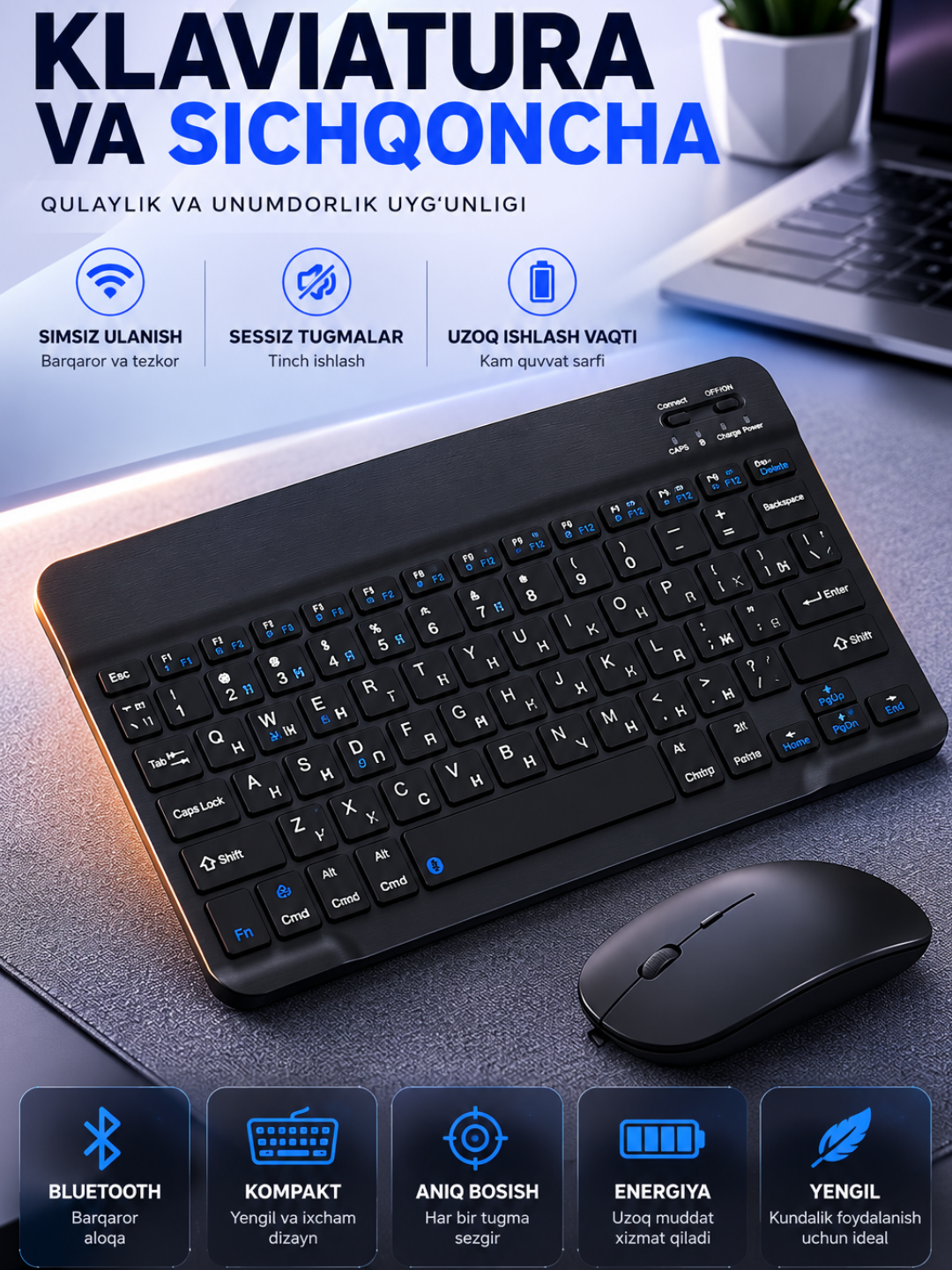 Simsiz Klaviatura va Sichqoncha To‘plami, 2.4GHz USB Wireless Keyboard & Mouse Combo - 