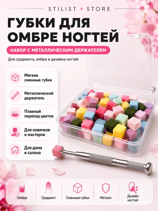 STILIST_STORE губки для омбре ногтей набор с металлическим держателем для дизайна маникюра - 