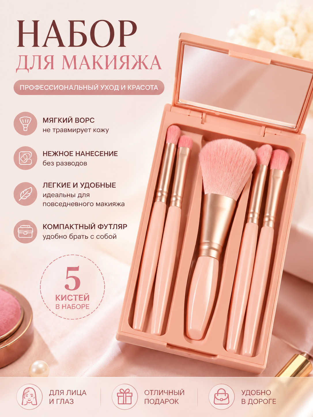 Набор кистей для макияжа, кисточки для лица, кисточка для бровей и румян