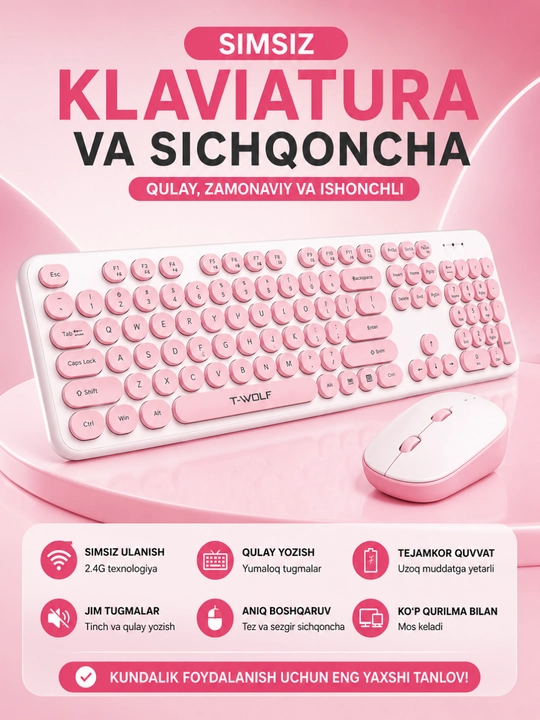 Klaviatura va Sichqoncha Simsiz va Simli Mexanik RGB Kompyuter va Noutbuk uchun - 