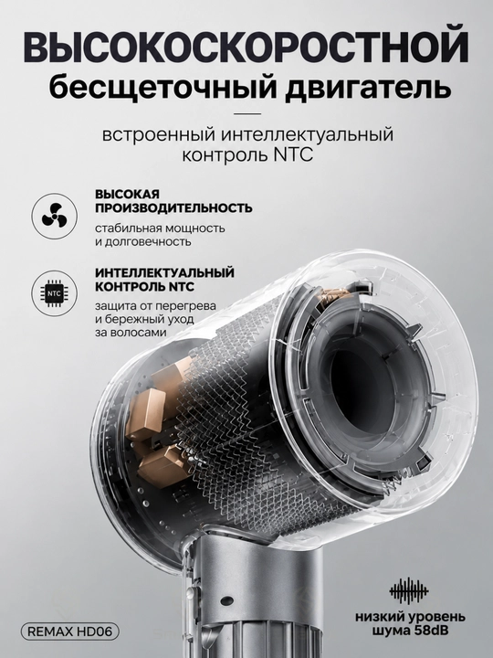 Фен REMAX HD06, 1600 Вт, ионизация, 2 скорости и 4 температурных режима