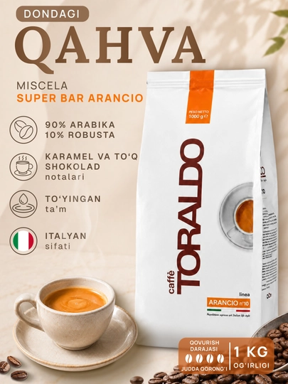 Toraldo Miscela Super Bar Arancio donali kofe 90% arabika 1 kg